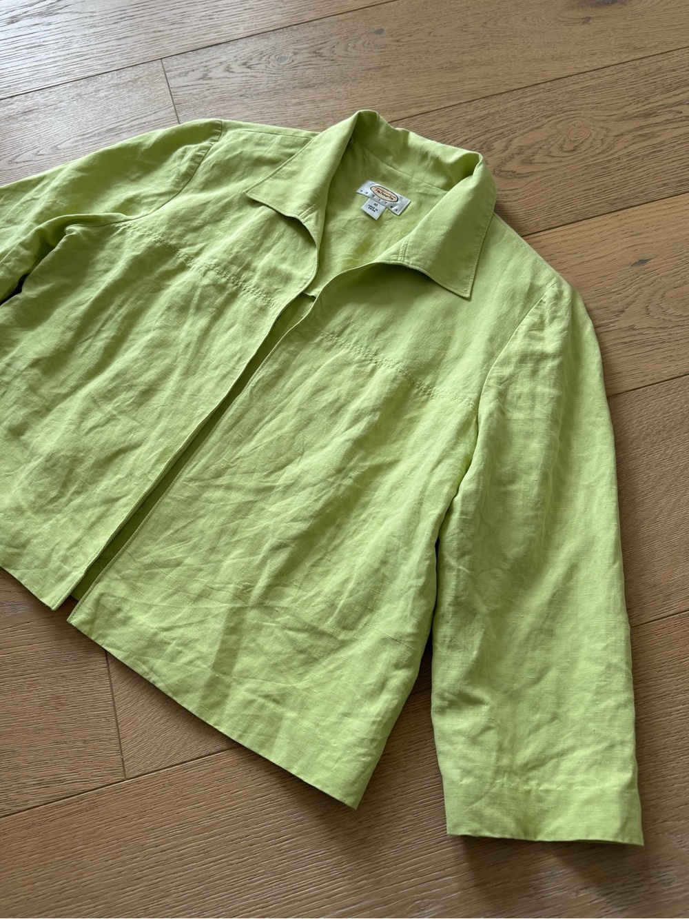 Talbots Petites Lime Green Linen Silk Open-Front Shirt Jacket Size 10P